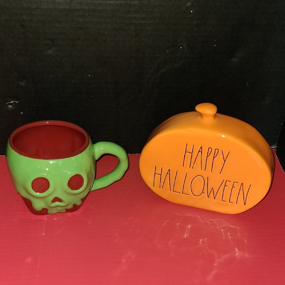 Rae Dunn Artisan Collection Orange PUMPKIN & DISNEY Bioworld Poison Apple Mug